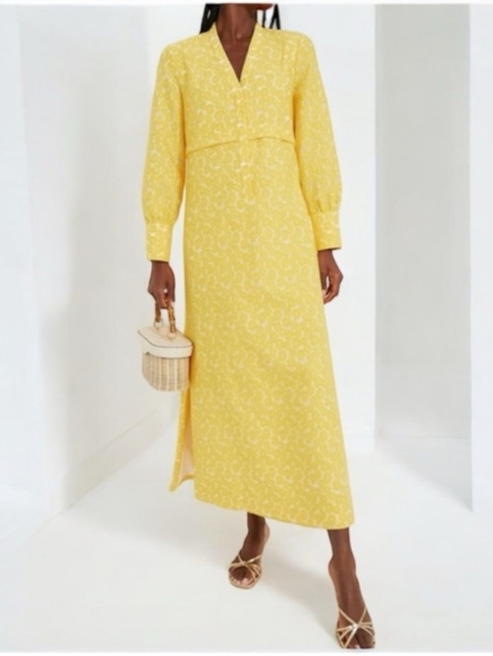 Tuckernuck Daisy Yellow V-Neck Jacquard Maxi Dress - Size XL